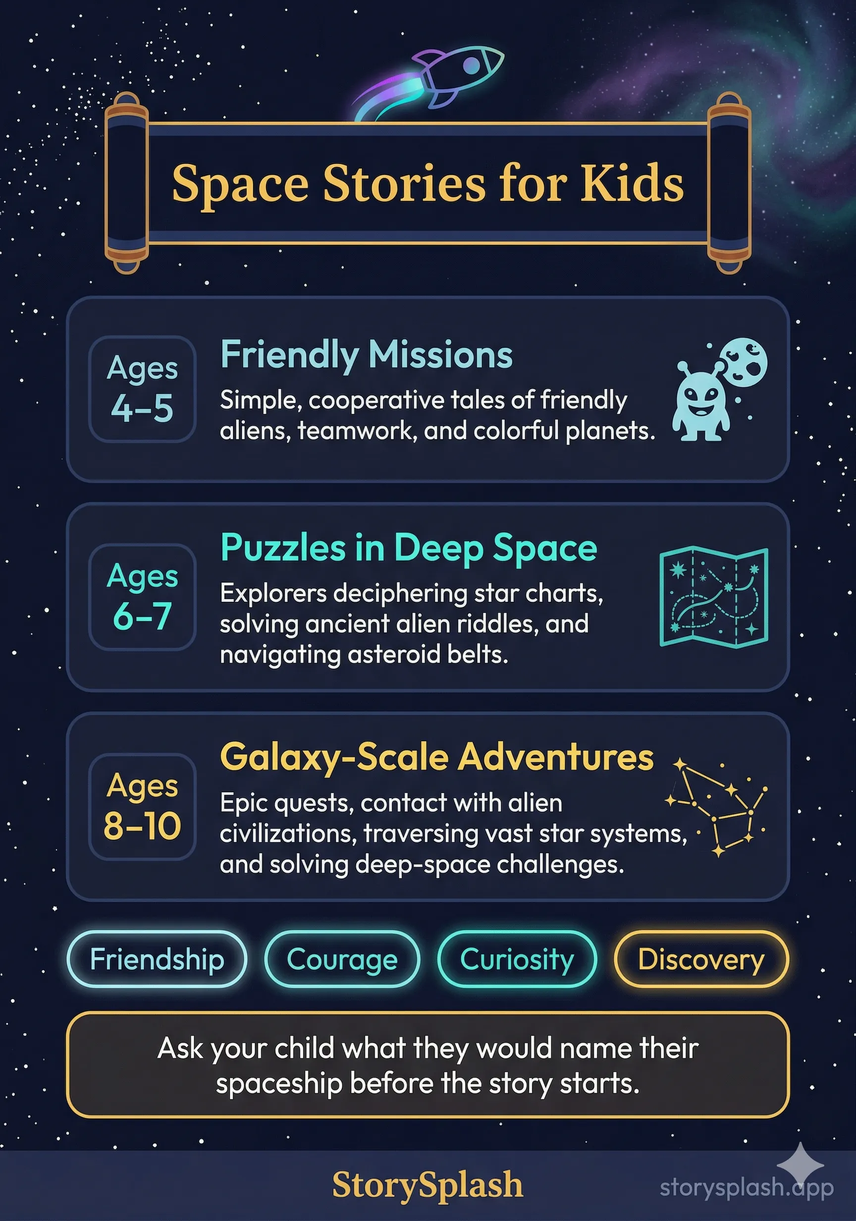 Space stories for kids — age-by-age guide from ages 4 to 10